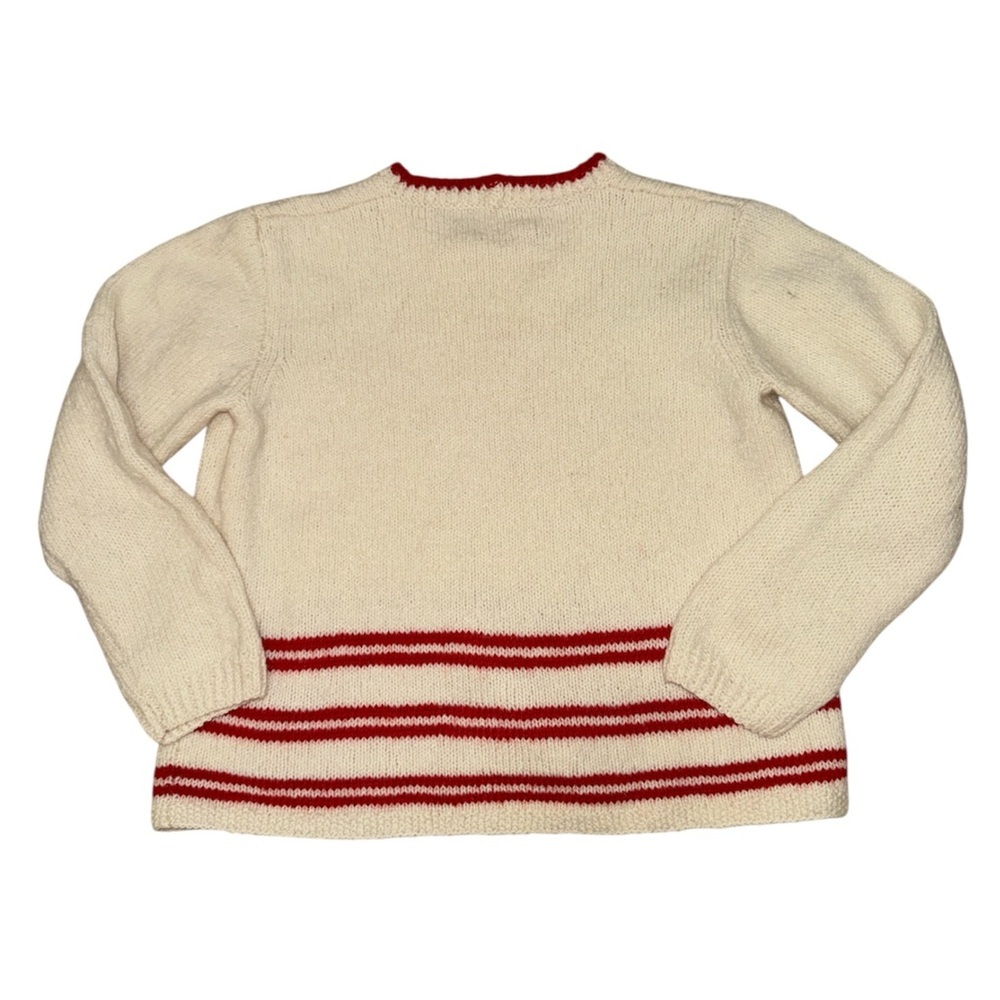 Vintage Unbranded Cream Wool Blend Knit Sweater Red Stripe Preppy Cottage core - Picture 2 of 7
